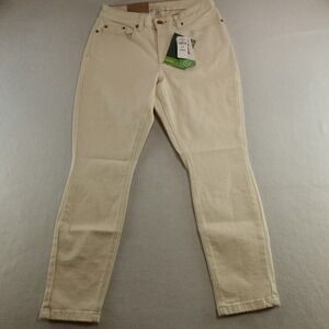 LL Bean Jeans Sz 8 Pet Tan Beige True Shape High Rise Straight Leg Khaki Colored